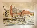 Lithographie signée Yves Brayer, ( 1907-1990), intitulée " Le fort Saint Nicolas, vue de la Joliette à Marseille, numérotée 6//20.  Lithograph signed Yves Brayer, (1907-1990), entitled "Fort Saint Nicolas, view from Joliette in Marseille", numbered 6//20. 65X50cm.